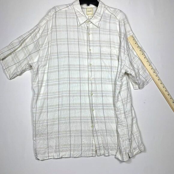 Saddlebred Shirt Mens 3XLT Beige Plaid Linen Blend Short Sleeve Button up - Picture 5 of 10